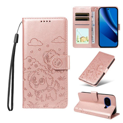 Embossed Heart Dog RFID Blocking Wallet Leather Phone Case, For Google Pixel 11 Pro XL, For Google Pixel 11 / 11 Pro, For Google Pixel 10a, For Google Pixel 10 Pro XL / 9 Pro XL, For Google Pixel 10 / 10 Pro / 9 / 9 Pro, For Google Pixel 9a