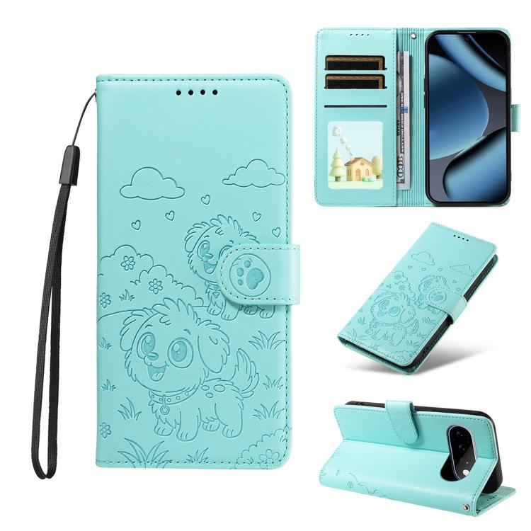 Embossed Heart Dog RFID Blocking Wallet Leather Phone Case, For Google Pixel 11 Pro XL, For Google Pixel 11 / 11 Pro, For Google Pixel 10a, For Google Pixel 10 Pro XL / 9 Pro XL, For Google Pixel 10 / 10 Pro / 9 / 9 Pro, For Google Pixel 9a