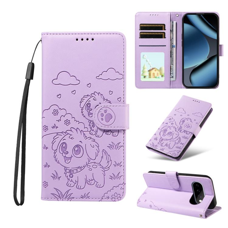 Embossed Heart Dog RFID Blocking Wallet Leather Phone Case, For Google Pixel 11 Pro XL, For Google Pixel 11 / 11 Pro, For Google Pixel 10a, For Google Pixel 10 Pro XL / 9 Pro XL, For Google Pixel 10 / 10 Pro / 9 / 9 Pro, For Google Pixel 9a