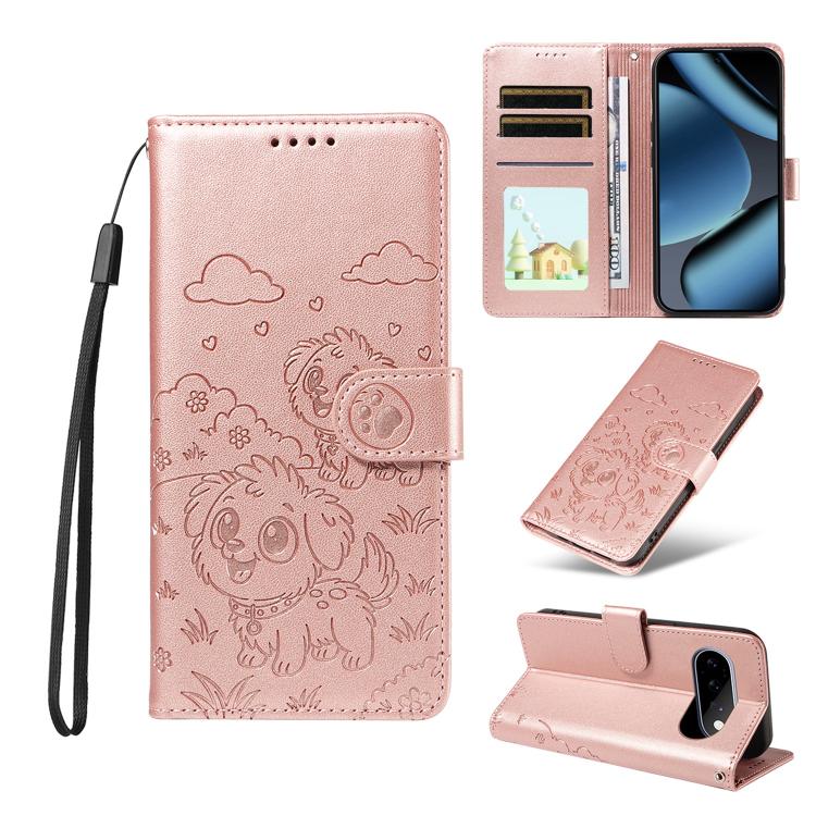Embossed Heart Dog RFID Blocking Wallet Leather Phone Case, For Google Pixel 11 Pro XL, For Google Pixel 11 / 11 Pro, For Google Pixel 10a, For Google Pixel 10 Pro XL / 9 Pro XL, For Google Pixel 10 / 10 Pro / 9 / 9 Pro, For Google Pixel 9a
