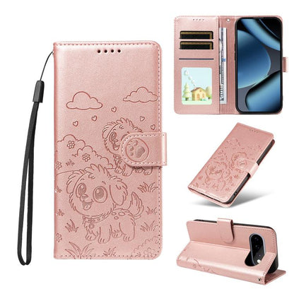 Embossed Heart Dog RFID Blocking Wallet Leather Phone Case, For Google Pixel 11 Pro XL, For Google Pixel 11 / 11 Pro, For Google Pixel 10a, For Google Pixel 10 Pro XL / 9 Pro XL, For Google Pixel 10 / 10 Pro / 9 / 9 Pro, For Google Pixel 9a