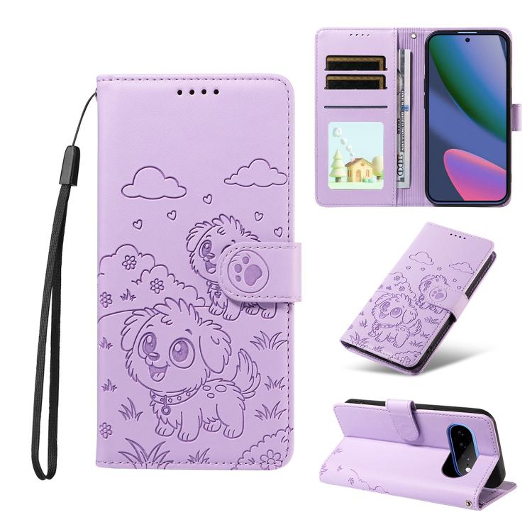 Embossed Heart Dog RFID Blocking Wallet Leather Phone Case, For Google Pixel 11 Pro XL, For Google Pixel 11 / 11 Pro, For Google Pixel 10a, For Google Pixel 10 Pro XL / 9 Pro XL, For Google Pixel 10 / 10 Pro / 9 / 9 Pro, For Google Pixel 9a