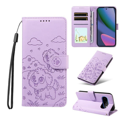 Embossed Heart Dog RFID Blocking Wallet Leather Phone Case, For Google Pixel 11 Pro XL, For Google Pixel 11 / 11 Pro, For Google Pixel 10a, For Google Pixel 10 Pro XL / 9 Pro XL, For Google Pixel 10 / 10 Pro / 9 / 9 Pro, For Google Pixel 9a