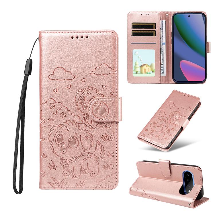 Embossed Heart Dog RFID Blocking Wallet Leather Phone Case, For Google Pixel 11 Pro XL, For Google Pixel 11 / 11 Pro, For Google Pixel 10a, For Google Pixel 10 Pro XL / 9 Pro XL, For Google Pixel 10 / 10 Pro / 9 / 9 Pro, For Google Pixel 9a