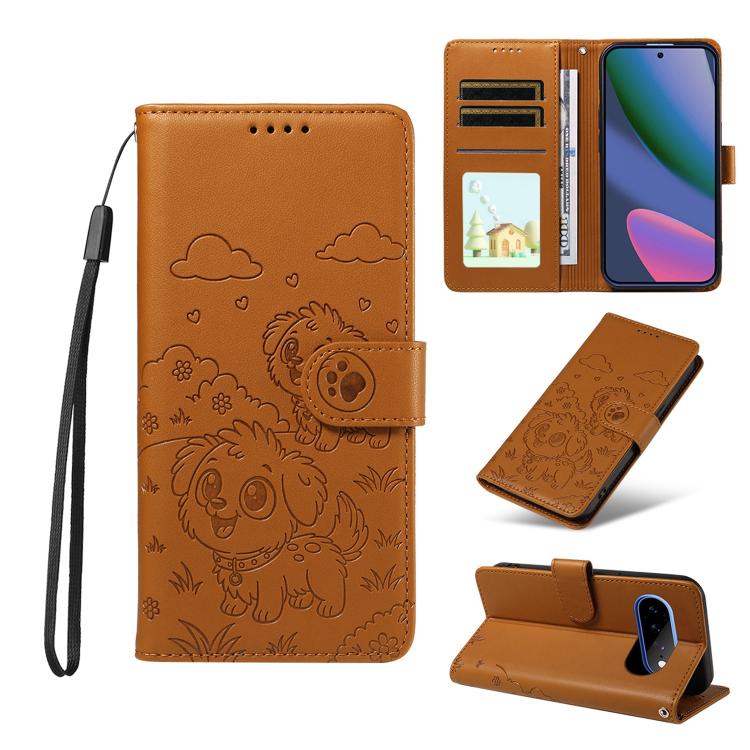 Embossed Heart Dog RFID Blocking Wallet Leather Phone Case, For Google Pixel 11 Pro XL, For Google Pixel 11 / 11 Pro, For Google Pixel 10a, For Google Pixel 10 Pro XL / 9 Pro XL, For Google Pixel 10 / 10 Pro / 9 / 9 Pro, For Google Pixel 9a