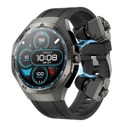 F38 Dual-ear Bluetooth Earphone Smart Watch IP67 Supports Heart Rate Monitoring, Silicone, Leather, Steel
