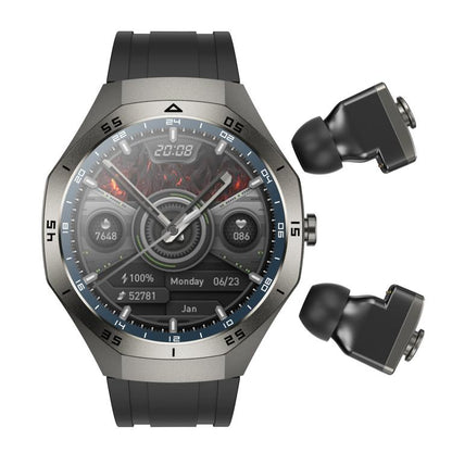 F38 Dual-ear Bluetooth Earphone Smart Watch IP67 Supports Heart Rate Monitoring, Silicone, Leather, Steel