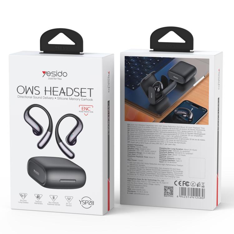 Yesido YSP28 ENC Noise Reduction Ear-hook Open OWS Bluetooth Earphone