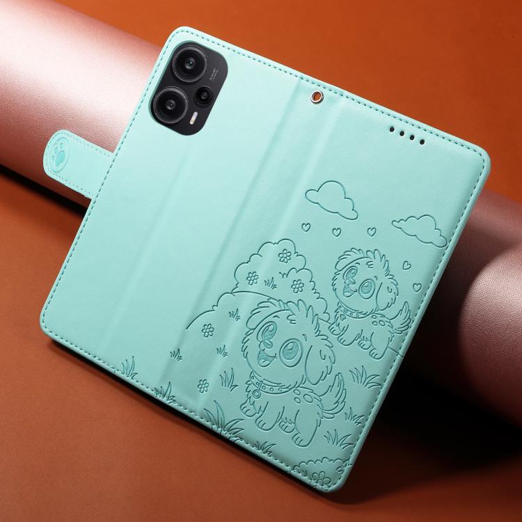 Embossed Heart Dog RFID Blocking Wallet Leather Phone Case, For Redmi Note 12 Turbo / Poco F5, For Redmi 11A 4G / Poco C55, For Redmi 10C / 10 Power