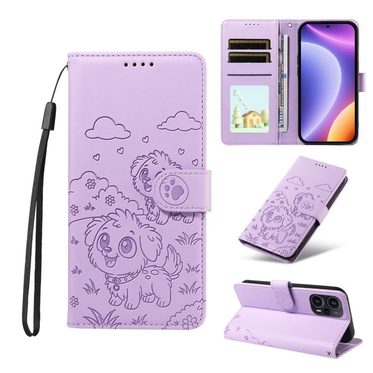 Embossed Heart Dog RFID Blocking Wallet Leather Phone Case, For Redmi Note 13 Pro+ 5G, For Redmi 12 4G / 5G / Note 12R, For Redmi Note 12 Turbo / Poco F5, For Redmi 11A 4G / Poco C55, For Redmi 10C / 10 Power