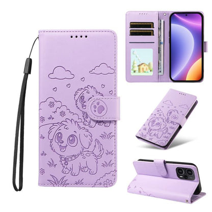 Embossed Heart Dog RFID Blocking Wallet Leather Phone Case, For Redmi Note 13 Pro+ 5G, For Redmi 12 4G / 5G / Note 12R, For Redmi Note 12 Turbo / Poco F5, For Redmi 11A 4G / Poco C55, For Redmi 10C / 10 Power