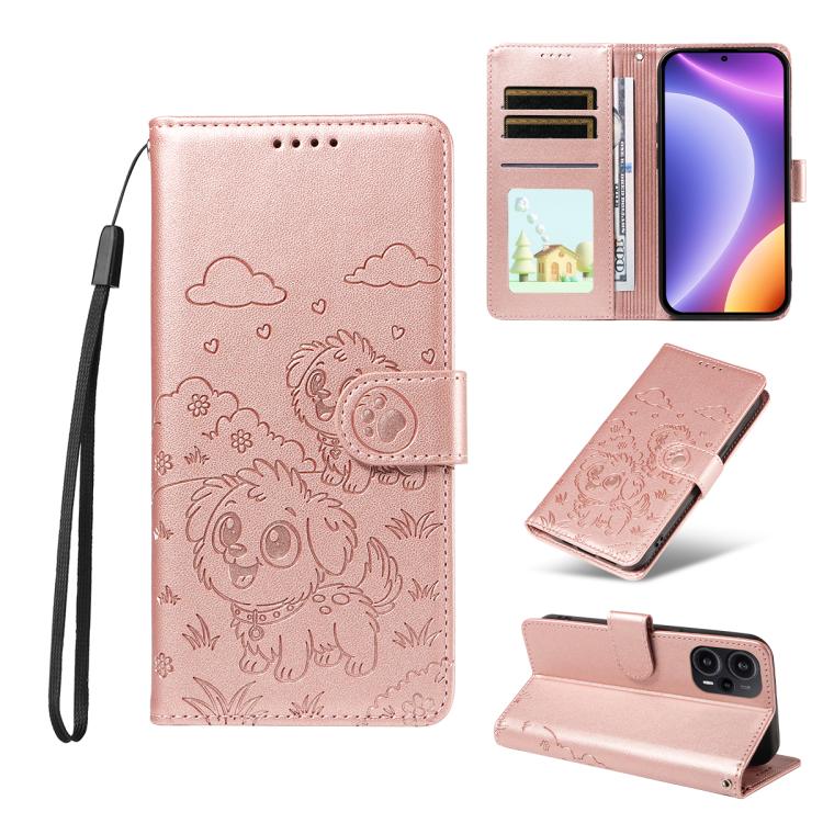 Embossed Heart Dog RFID Blocking Wallet Leather Phone Case, For Redmi Note 13 Pro+ 5G, For Redmi 12 4G / 5G / Note 12R, For Redmi Note 12 Turbo / Poco F5, For Redmi 11A 4G / Poco C55, For Redmi 10C / 10 Power