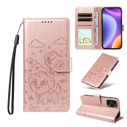 Embossed Heart Dog RFID Blocking Wallet Leather Phone Case, For Redmi Note 13 Pro+ 5G, For Redmi 12 4G / 5G / Note 12R, For Redmi Note 12 Turbo / Poco F5, For Redmi 11A 4G / Poco C55, For Redmi 10C / 10 Power