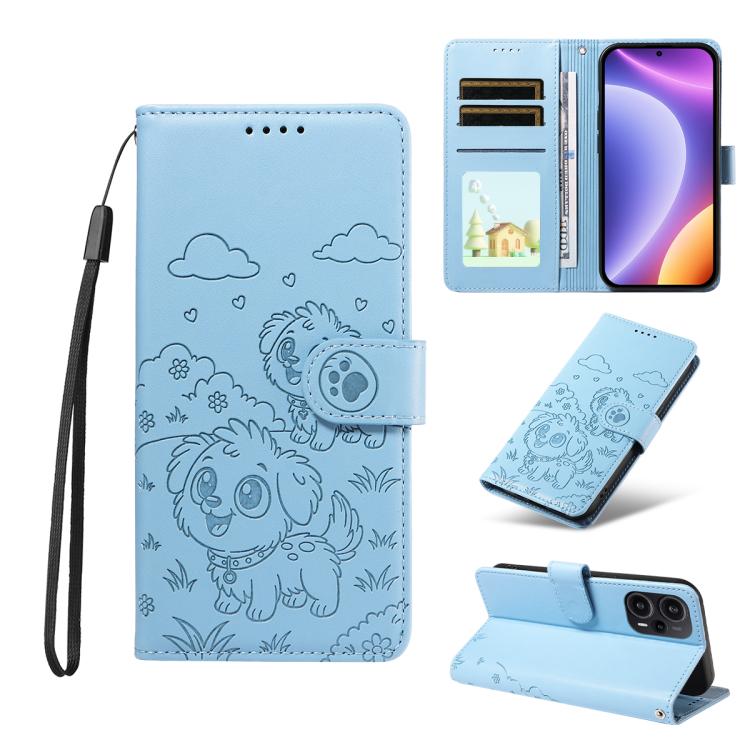 Embossed Heart Dog RFID Blocking Wallet Leather Phone Case, For Redmi Note 13 Pro+ 5G, For Redmi 12 4G / 5G / Note 12R, For Redmi Note 12 Turbo / Poco F5, For Redmi 11A 4G / Poco C55, For Redmi 10C / 10 Power