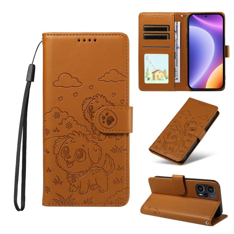 Embossed Heart Dog RFID Blocking Wallet Leather Phone Case, For Redmi Note 14 4G 164.84mm, For Redmi Note 14 Pro+ 5G / 14 Pro 4G, For Redmi Turbo 4 5G / Poco X7 Pro 5G, For Redmi Note 14 5G / Poco M7 Pro 5G, For Redmi Note 14 4G 163.25mm               ...