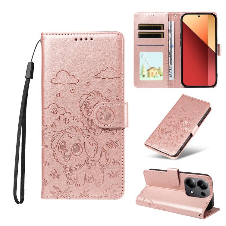 Embossed Heart Dog RFID Blocking Wallet Leather Phone Case, For Redmi Note 14 4G 164.84mm, For Redmi Note 14 Pro+ 5G / 14 Pro 4G, For Redmi Turbo 4 5G / Poco X7 Pro 5G, For Redmi Note 14 5G / Poco M7 Pro 5G, For Redmi Note 14 4G 163.25mm               ...