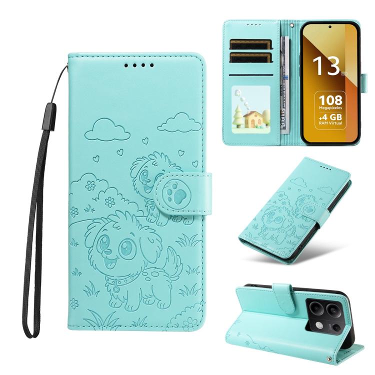 Embossed Heart Dog RFID Blocking Wallet Leather Phone Case, For Redmi Note 14 4G 164.84mm, For Redmi Note 14 Pro+ 5G / 14 Pro 4G, For Redmi Turbo 4 5G / Poco X7 Pro 5G, For Redmi Note 14 5G / Poco M7 Pro 5G, For Redmi Note 14 4G 163.25mm               ...