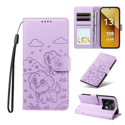 Embossed Heart Dog RFID Blocking Wallet Leather Phone Case, For Redmi Note 14 4G 164.84mm, For Redmi Note 14 Pro+ 5G / 14 Pro 4G, For Redmi Turbo 4 5G / Poco X7 Pro 5G, For Redmi Note 14 5G / Poco M7 Pro 5G, For Redmi Note 14 4G 163.25mm               ...