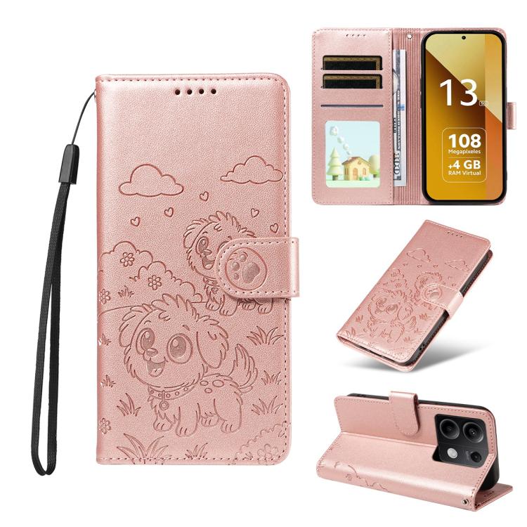 Embossed Heart Dog RFID Blocking Wallet Leather Phone Case, For Redmi Note 14 4G 164.84mm, For Redmi Note 14 Pro+ 5G / 14 Pro 4G, For Redmi Turbo 4 5G / Poco X7 Pro 5G, For Redmi Note 14 5G / Poco M7 Pro 5G, For Redmi Note 14 4G 163.25mm               ...