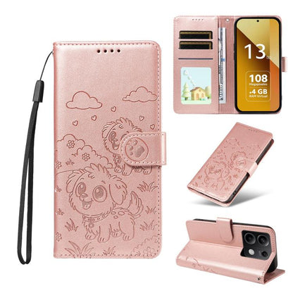 Embossed Heart Dog RFID Blocking Wallet Leather Phone Case, For Redmi Note 14 4G 164.84mm, For Redmi Note 14 Pro+ 5G / 14 Pro 4G, For Redmi Turbo 4 5G / Poco X7 Pro 5G, For Redmi Note 14 5G / Poco M7 Pro 5G, For Redmi Note 14 4G 163.25mm               ...
