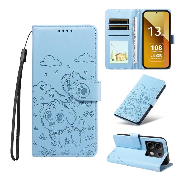 Embossed Heart Dog RFID Blocking Wallet Leather Phone Case, For Redmi Note 14 4G 164.84mm, For Redmi Note 14 Pro+ 5G / 14 Pro 4G, For Redmi Turbo 4 5G / Poco X7 Pro 5G, For Redmi Note 14 5G / Poco M7 Pro 5G, For Redmi Note 14 4G 163.25mm               ...