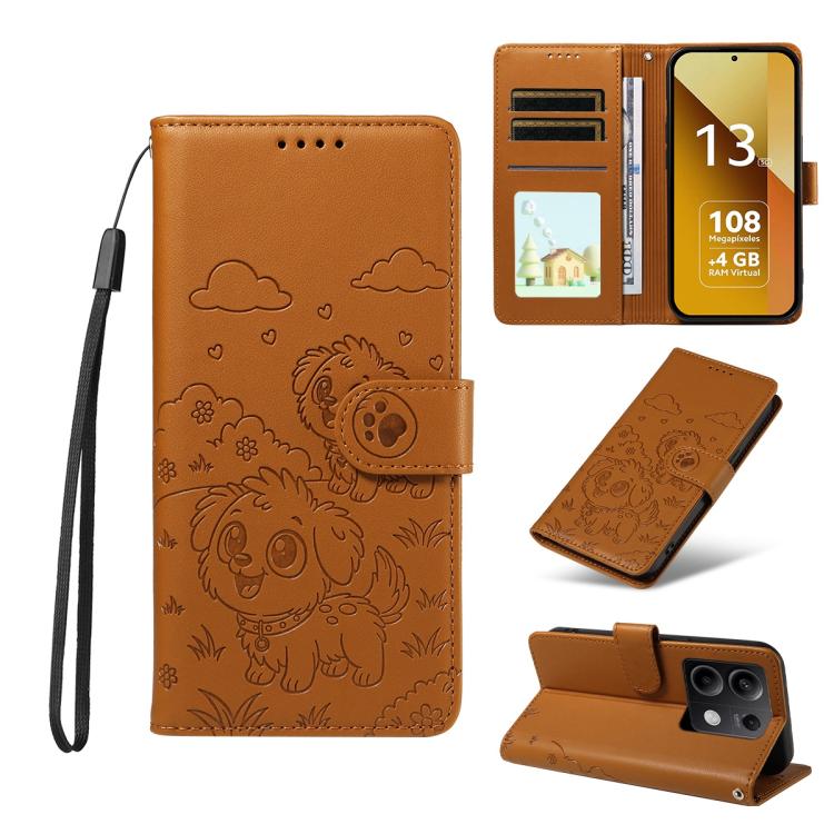 Embossed Heart Dog RFID Blocking Wallet Leather Phone Case, For Redmi Note 14 4G 164.84mm, For Redmi Note 14 Pro+ 5G / 14 Pro 4G, For Redmi Turbo 4 5G / Poco X7 Pro 5G, For Redmi Note 14 5G / Poco M7 Pro 5G, For Redmi Note 14 4G 163.25mm               ...