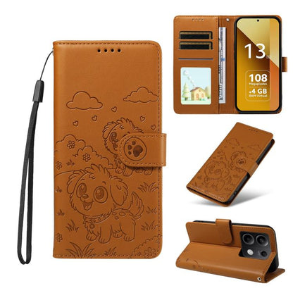 Embossed Heart Dog RFID Blocking Wallet Leather Phone Case, For Redmi Note 14 4G 164.84mm, For Redmi Note 14 Pro+ 5G / 14 Pro 4G, For Redmi Turbo 4 5G / Poco X7 Pro 5G, For Redmi Note 14 5G / Poco M7 Pro 5G, For Redmi Note 14 4G 163.25mm               ...