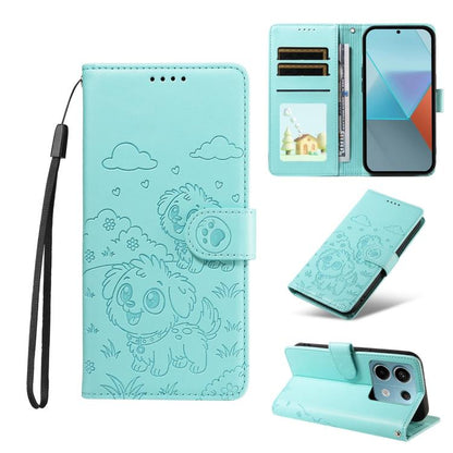 Embossed Heart Dog RFID Blocking Wallet Leather Phone Case, For Redmi Note 14 4G 164.84mm, For Redmi Note 14 Pro+ 5G / 14 Pro 4G, For Redmi Turbo 4 5G / Poco X7 Pro 5G, For Redmi Note 14 5G / Poco M7 Pro 5G, For Redmi Note 14 4G 163.25mm               ...