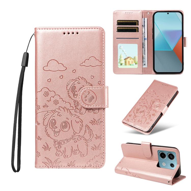 Embossed Heart Dog RFID Blocking Wallet Leather Phone Case, For Redmi Note 14 4G 164.84mm, For Redmi Note 14 Pro+ 5G / 14 Pro 4G, For Redmi Turbo 4 5G / Poco X7 Pro 5G, For Redmi Note 14 5G / Poco M7 Pro 5G, For Redmi Note 14 4G 163.25mm               ...