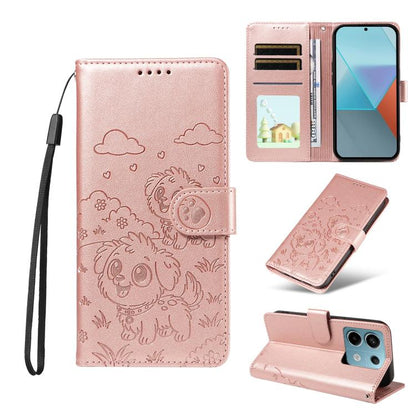 Embossed Heart Dog RFID Blocking Wallet Leather Phone Case, For Redmi Note 14 4G 164.84mm, For Redmi Note 14 Pro+ 5G / 14 Pro 4G, For Redmi Turbo 4 5G / Poco X7 Pro 5G, For Redmi Note 14 5G / Poco M7 Pro 5G, For Redmi Note 14 4G 163.25mm               ...