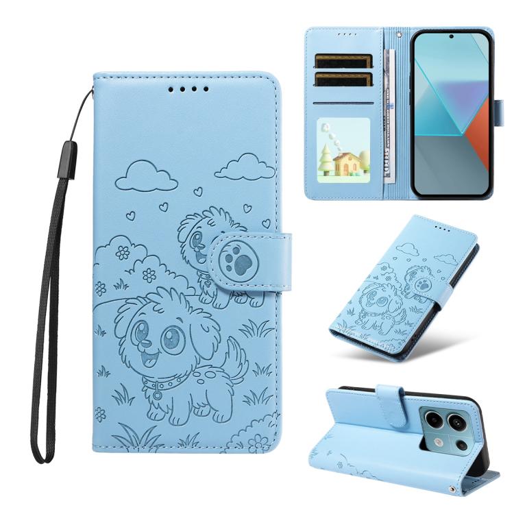 Embossed Heart Dog RFID Blocking Wallet Leather Phone Case, For Redmi Note 14 4G 164.84mm, For Redmi Note 14 Pro+ 5G / 14 Pro 4G, For Redmi Turbo 4 5G / Poco X7 Pro 5G, For Redmi Note 14 5G / Poco M7 Pro 5G, For Redmi Note 14 4G 163.25mm               ...