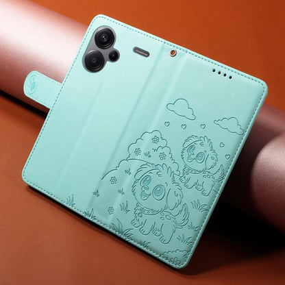 Embossed Heart Dog RFID Blocking Wallet Leather Phone Case, For Redmi Note 13 Pro+ 5G, For Redmi 12 4G / 5G / Note 12R, For Redmi Note 12 Turbo / Poco F5, For Redmi 11A 4G / Poco C55, For Redmi 10C / 10 Power