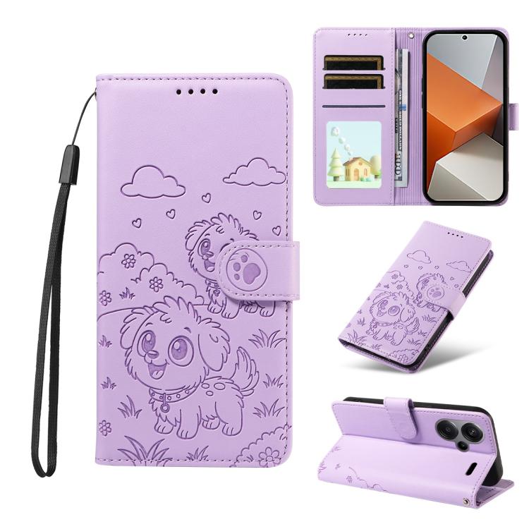 Embossed Heart Dog RFID Blocking Wallet Leather Phone Case, For Redmi Note 14 4G 164.84mm, For Redmi Note 14 Pro+ 5G / 14 Pro 4G, For Redmi Turbo 4 5G / Poco X7 Pro 5G, For Redmi Note 14 5G / Poco M7 Pro 5G, For Redmi Note 14 4G 163.25mm               ...