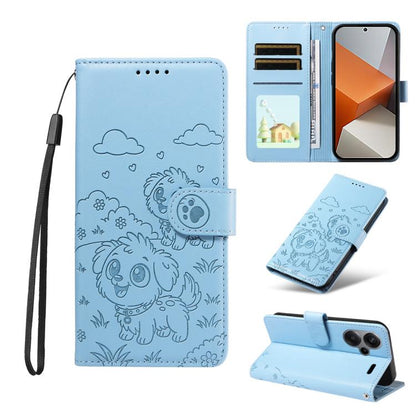 Embossed Heart Dog RFID Blocking Wallet Leather Phone Case, For Redmi Note 13 Pro+ 5G, For Redmi 12 4G / 5G / Note 12R, For Redmi Note 12 Turbo / Poco F5, For Redmi 11A 4G / Poco C55, For Redmi 10C / 10 Power
