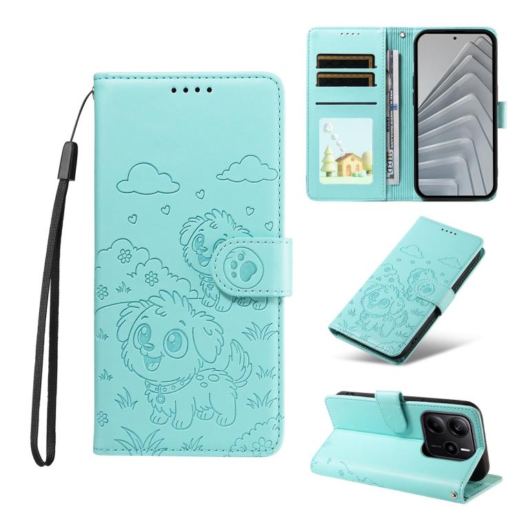 Embossed Heart Dog RFID Blocking Wallet Leather Phone Case, For Redmi Note 14 4G 164.84mm, For Redmi Note 14 Pro+ 5G / 14 Pro 4G, For Redmi Turbo 4 5G / Poco X7 Pro 5G, For Redmi Note 14 5G / Poco M7 Pro 5G, For Redmi Note 14 4G 163.25mm               ...