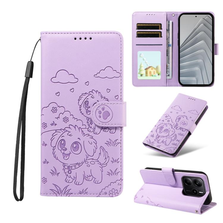 Embossed Heart Dog RFID Blocking Wallet Leather Phone Case, For Redmi Note 14 4G 164.84mm, For Redmi Note 14 Pro+ 5G / 14 Pro 4G, For Redmi Turbo 4 5G / Poco X7 Pro 5G, For Redmi Note 14 5G / Poco M7 Pro 5G, For Redmi Note 14 4G 163.25mm               ...