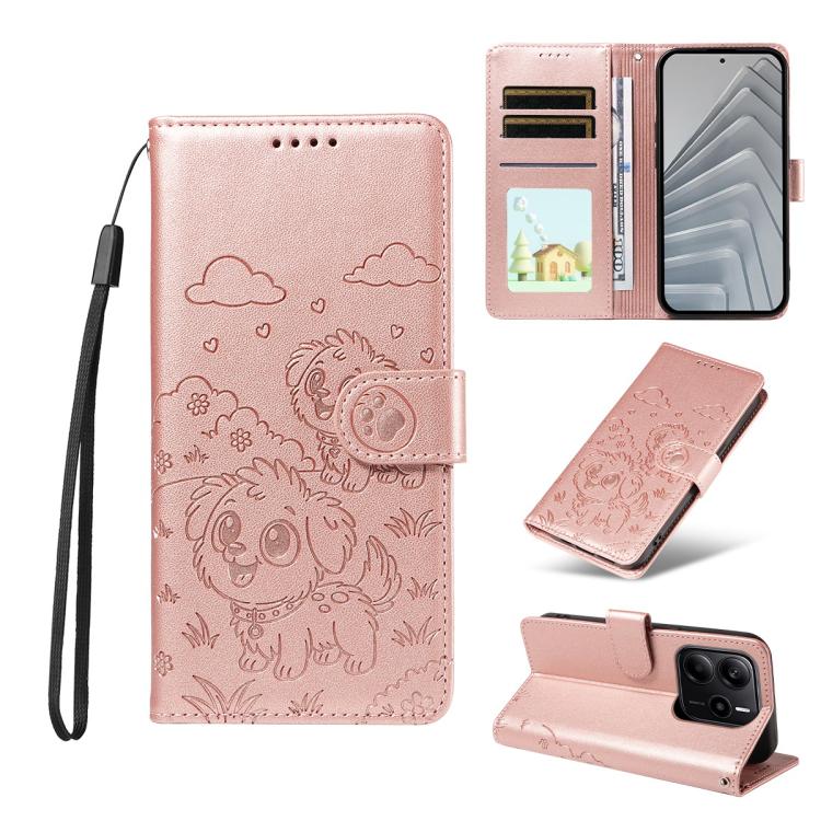 Embossed Heart Dog RFID Blocking Wallet Leather Phone Case, For Redmi Note 14 4G 164.84mm, For Redmi Note 14 Pro+ 5G / 14 Pro 4G, For Redmi Turbo 4 5G / Poco X7 Pro 5G, For Redmi Note 14 5G / Poco M7 Pro 5G, For Redmi Note 14 4G 163.25mm               ...