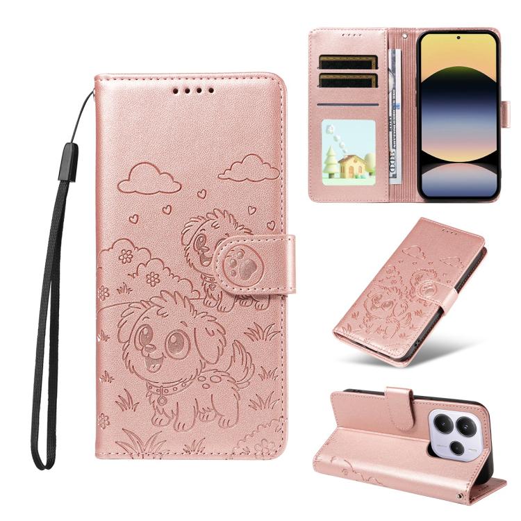 Embossed Heart Dog RFID Blocking Wallet Leather Phone Case, For Redmi Note 14 4G 164.84mm, For Redmi Note 14 Pro+ 5G / 14 Pro 4G, For Redmi Turbo 4 5G / Poco X7 Pro 5G, For Redmi Note 14 5G / Poco M7 Pro 5G, For Redmi Note 14 4G 163.25mm               ...