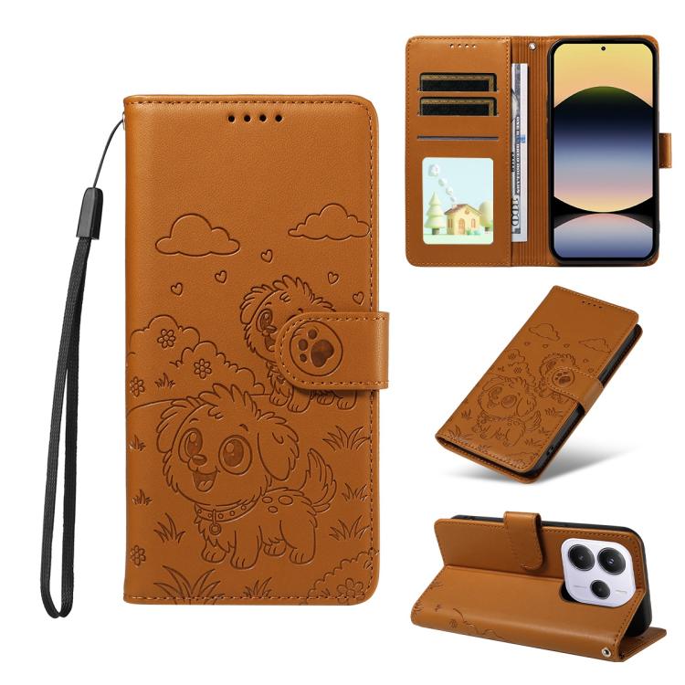 Embossed Heart Dog RFID Blocking Wallet Leather Phone Case, For Redmi Note 14 4G 164.84mm, For Redmi Note 14 Pro+ 5G / 14 Pro 4G, For Redmi Turbo 4 5G / Poco X7 Pro 5G, For Redmi Note 14 5G / Poco M7 Pro 5G, For Redmi Note 14 4G 163.25mm               ...