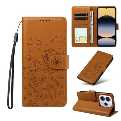 Embossed Heart Dog RFID Blocking Wallet Leather Phone Case, For Redmi Note 14 4G 164.84mm, For Redmi Note 14 Pro+ 5G / 14 Pro 4G, For Redmi Turbo 4 5G / Poco X7 Pro 5G, For Redmi Note 14 5G / Poco M7 Pro 5G, For Redmi Note 14 4G 163.25mm               ...
