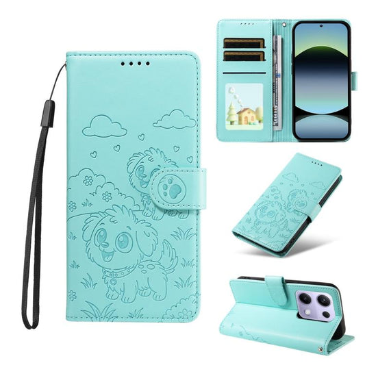 Embossed Heart Dog RFID Blocking Wallet Leather Phone Case, For Redmi Note 14S / 13 Pro 4G Global, For Redmi K80 Pro / Poco F7 Ultra, For Redmi K80 / Poco F7 Pro, For Redmi 14C 4G / 5G / 14R / A4, For Redmi Note 14 4G 164.84mm                          ...