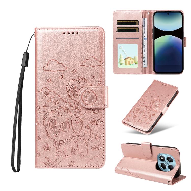 Embossed Heart Dog RFID Blocking Wallet Leather Phone Case, For Redmi Note 14 4G 164.84mm, For Redmi Note 14 Pro+ 5G / 14 Pro 4G, For Redmi Turbo 4 5G / Poco X7 Pro 5G, For Redmi Note 14 5G / Poco M7 Pro 5G, For Redmi Note 14 4G 163.25mm               ...