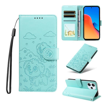 Embossed Heart Dog RFID Blocking Wallet Leather Phone Case, For Redmi Note 13 Pro+ 5G, For Redmi 12 4G / 5G / Note 12R, For Redmi Note 12 Turbo / Poco F5, For Redmi 11A 4G / Poco C55, For Redmi 10C / 10 Power