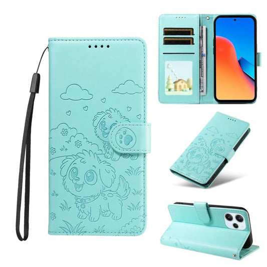Embossed Heart Dog RFID Blocking Wallet Leather Phone Case, For Redmi 12 4G / 5G / Note 12R, For Redmi Note 12 Turbo / Poco F5, For Redmi 11A 4G / Poco C55, For Redmi 10C / 10 Power
