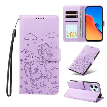 Embossed Heart Dog RFID Blocking Wallet Leather Phone Case, For Redmi Note 13 Pro+ 5G, For Redmi 12 4G / 5G / Note 12R, For Redmi Note 12 Turbo / Poco F5, For Redmi 11A 4G / Poco C55, For Redmi 10C / 10 Power