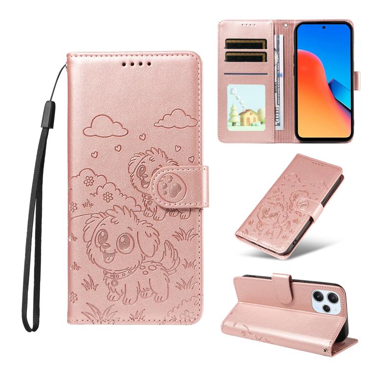 Embossed Heart Dog RFID Blocking Wallet Leather Phone Case, For Redmi Note 13 Pro+ 5G, For Redmi 12 4G / 5G / Note 12R, For Redmi Note 12 Turbo / Poco F5, For Redmi 11A 4G / Poco C55, For Redmi 10C / 10 Power