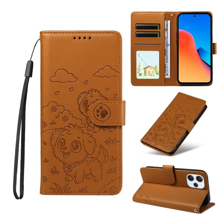 Embossed Heart Dog RFID Blocking Wallet Leather Phone Case, For Redmi Note 13 Pro+ 5G, For Redmi 12 4G / 5G / Note 12R, For Redmi Note 12 Turbo / Poco F5, For Redmi 11A 4G / Poco C55, For Redmi 10C / 10 Power
