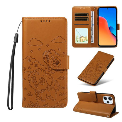 Embossed Heart Dog RFID Blocking Wallet Leather Phone Case, For Redmi Note 13 Pro+ 5G, For Redmi 12 4G / 5G / Note 12R, For Redmi Note 12 Turbo / Poco F5, For Redmi 11A 4G / Poco C55, For Redmi 10C / 10 Power