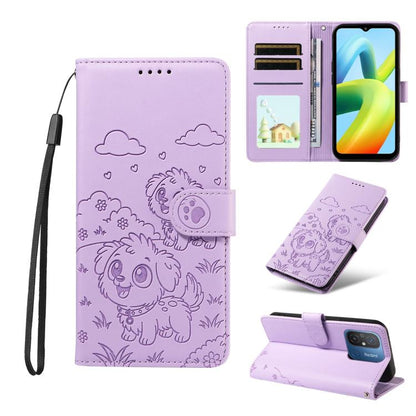 Embossed Heart Dog RFID Blocking Wallet Leather Phone Case, For Redmi Note 13 Pro+ 5G, For Redmi 12 4G / 5G / Note 12R, For Redmi Note 12 Turbo / Poco F5, For Redmi 11A 4G / Poco C55, For Redmi 10C / 10 Power
