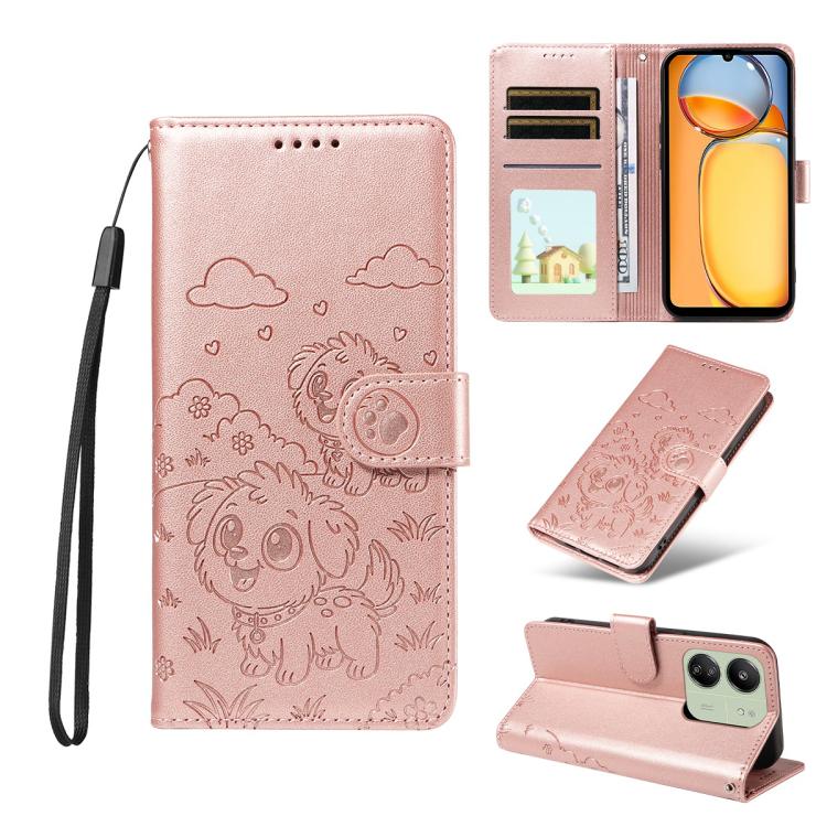 Embossed Heart Dog RFID Blocking Wallet Leather Phone Case, For Redmi Note 14 4G 164.84mm, For Redmi Note 14 Pro+ 5G / 14 Pro 4G, For Redmi Turbo 4 5G / Poco X7 Pro 5G, For Redmi Note 14 5G / Poco M7 Pro 5G, For Redmi Note 14 4G 163.25mm               ...